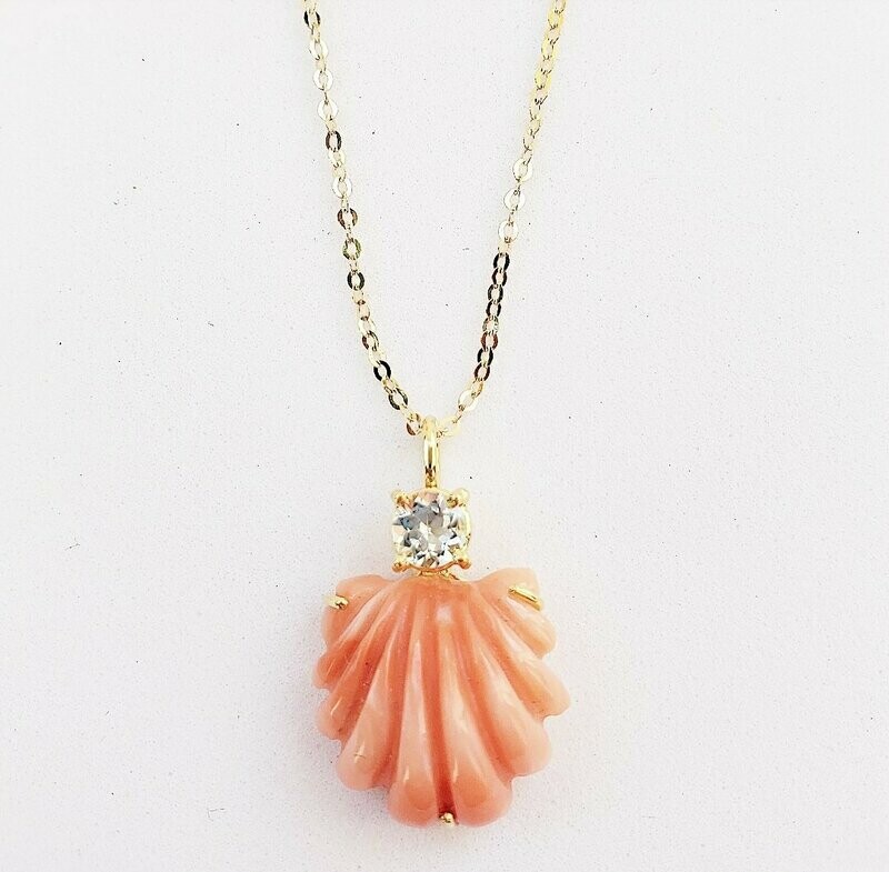 Collana con Pendente di corallo e acquamarina