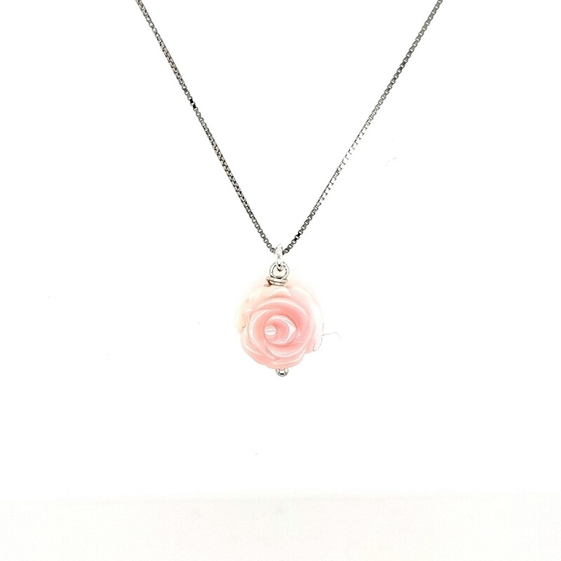 Collanina in argento 925 e rosellina incisa in conchiglia
