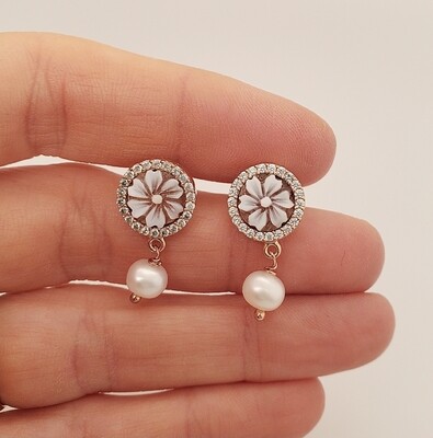 orecchini con cammeo argento zirconi e perla naturale