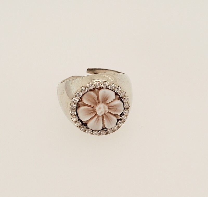 anello con cammeo, argento925 e zirconi regolabile
