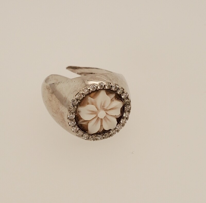anello con cammei, argento925 e zirconi regolabile