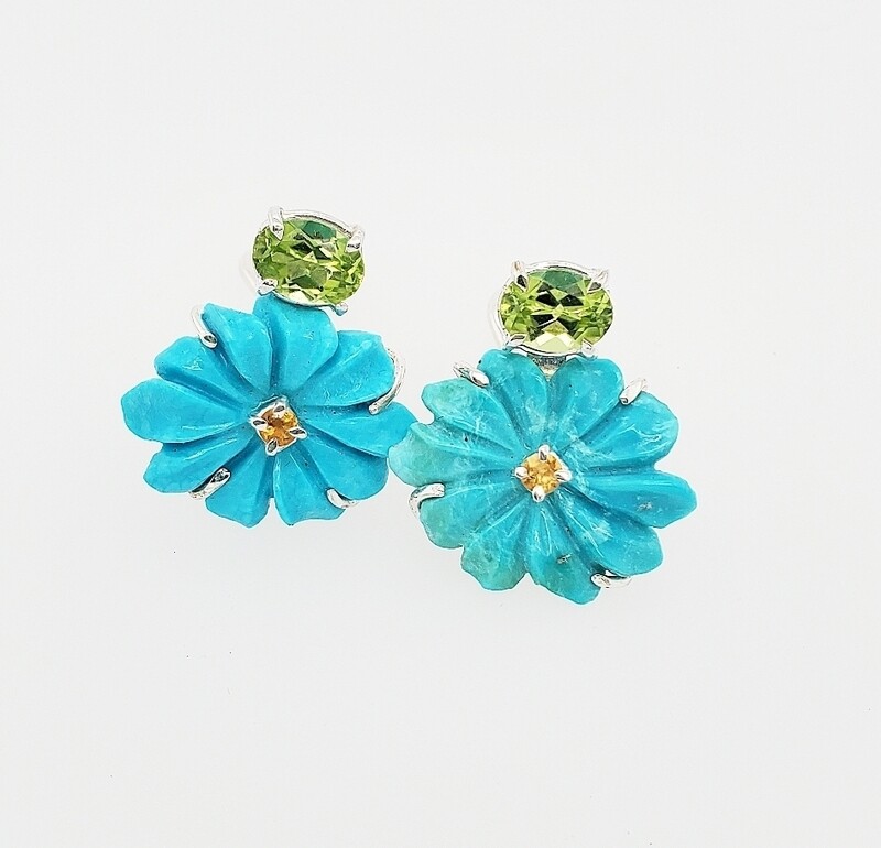 margherite di turchese, peridoti e citrini. Argento925