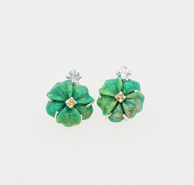 orecchini con fiori di turchese verde, topazi e citrini. Argento925
