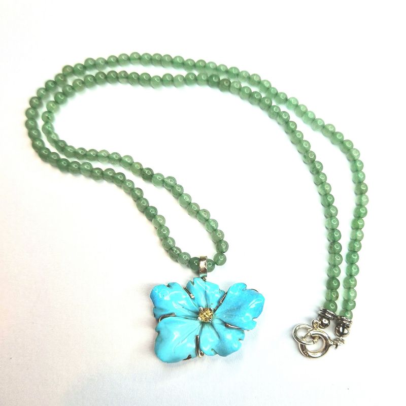 Collana con fiore di turchese, citrino e amazzonite