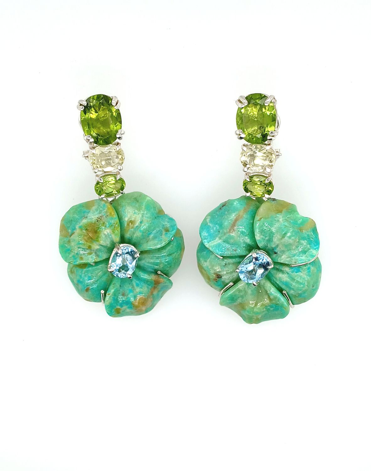 Fiori in turchese verde peridoti, prasiolite, citrini lime e topazi