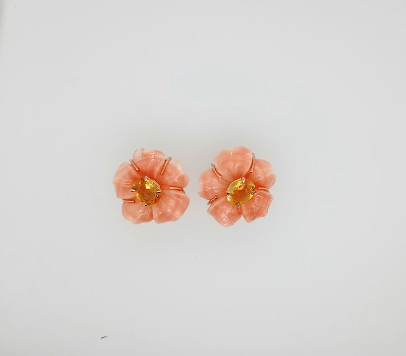 Fiori in corallo rosa e citrini