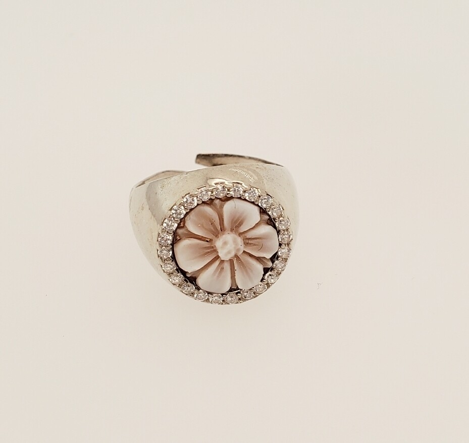 anello con cammeo, argento925 e zirconi regolabile