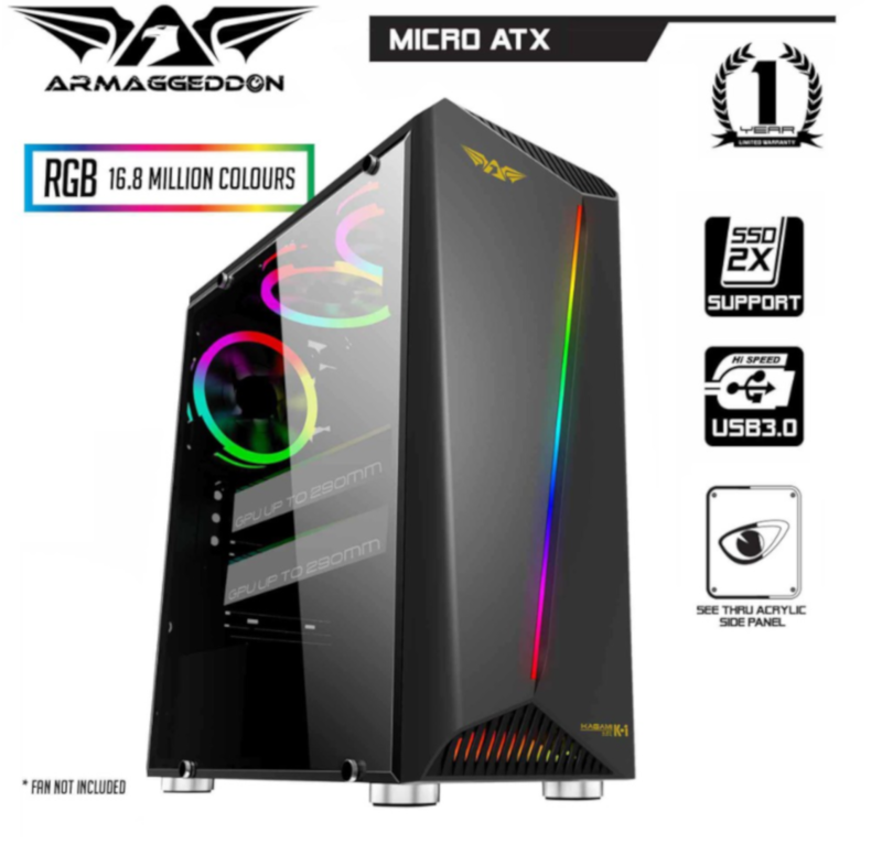 Armaggeddon KAGAMI K-1 (Black) RGB Strip side panel ATX Tower Case without PSU