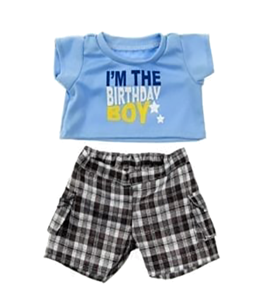 Birthday Boy T-Shirt with Black Plaid Shorts Outfit - 16 inches Birthday Boy T-Shirt with Black Plaid Shorts Outfit - 16 inches