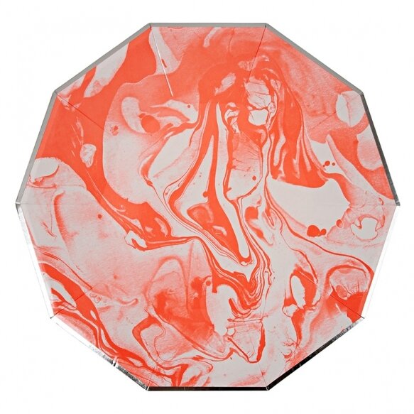 8 Paper Plates - Marble Neon Orange Pattern Large