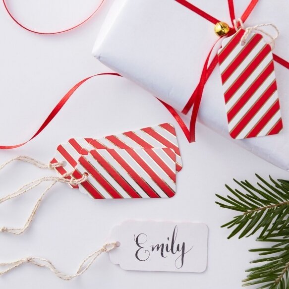 9 Red & Gold Foiled Pin Stripe Gift Tags