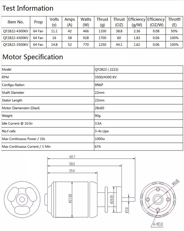 64mm 12-blade impeller (3-4S) with motor