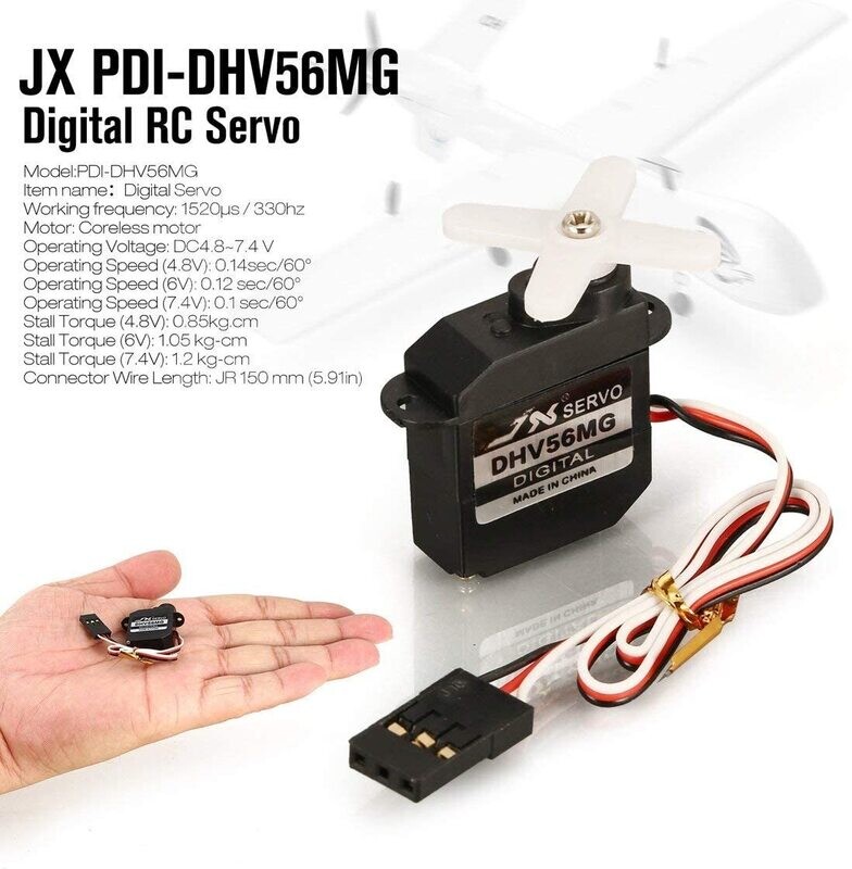 JX Mini-Servo DHV56MG, Coreless, HV, 8.2 mm, 1.2 kg/cm, 0.1 sec