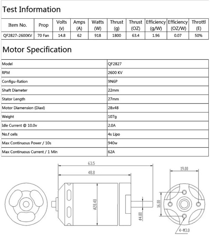 70mm 12-Blade Impeller (3-4S) with Motor