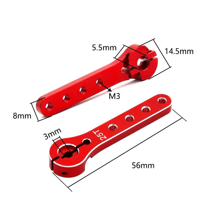 Aluminum Servo Arm 25 T, 56 mm, Black or Red