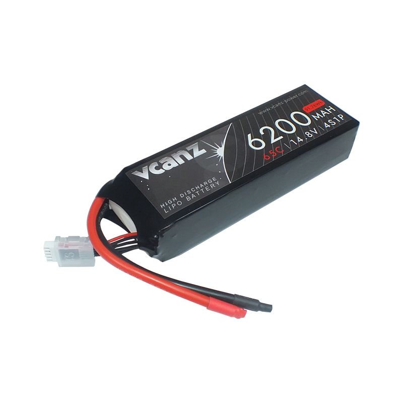 Batterie LiPo Vcanz 4S 14,8 V 6200 mAh 65-130C au graphène pour modèles réduits Batterie LiPo Vcanz 4S 14,8 V 6200 mAh 65-130C au graphène pour modèles réduits