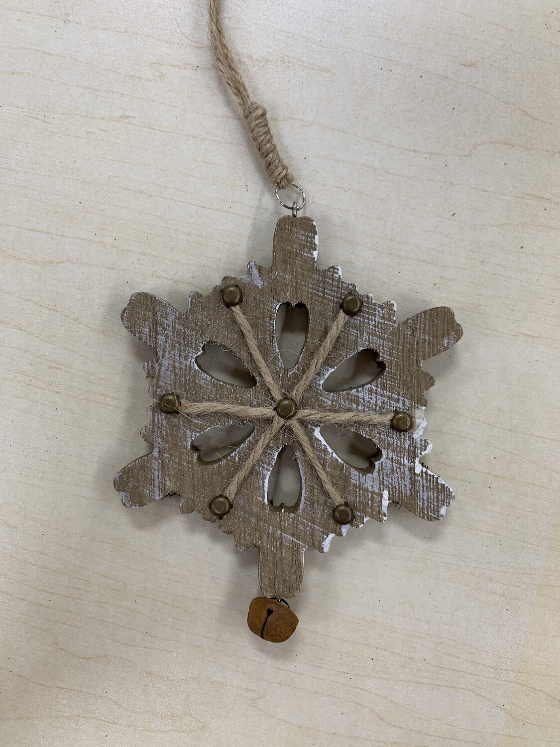 Wooden Snowflake Jingle Bell Ornament 