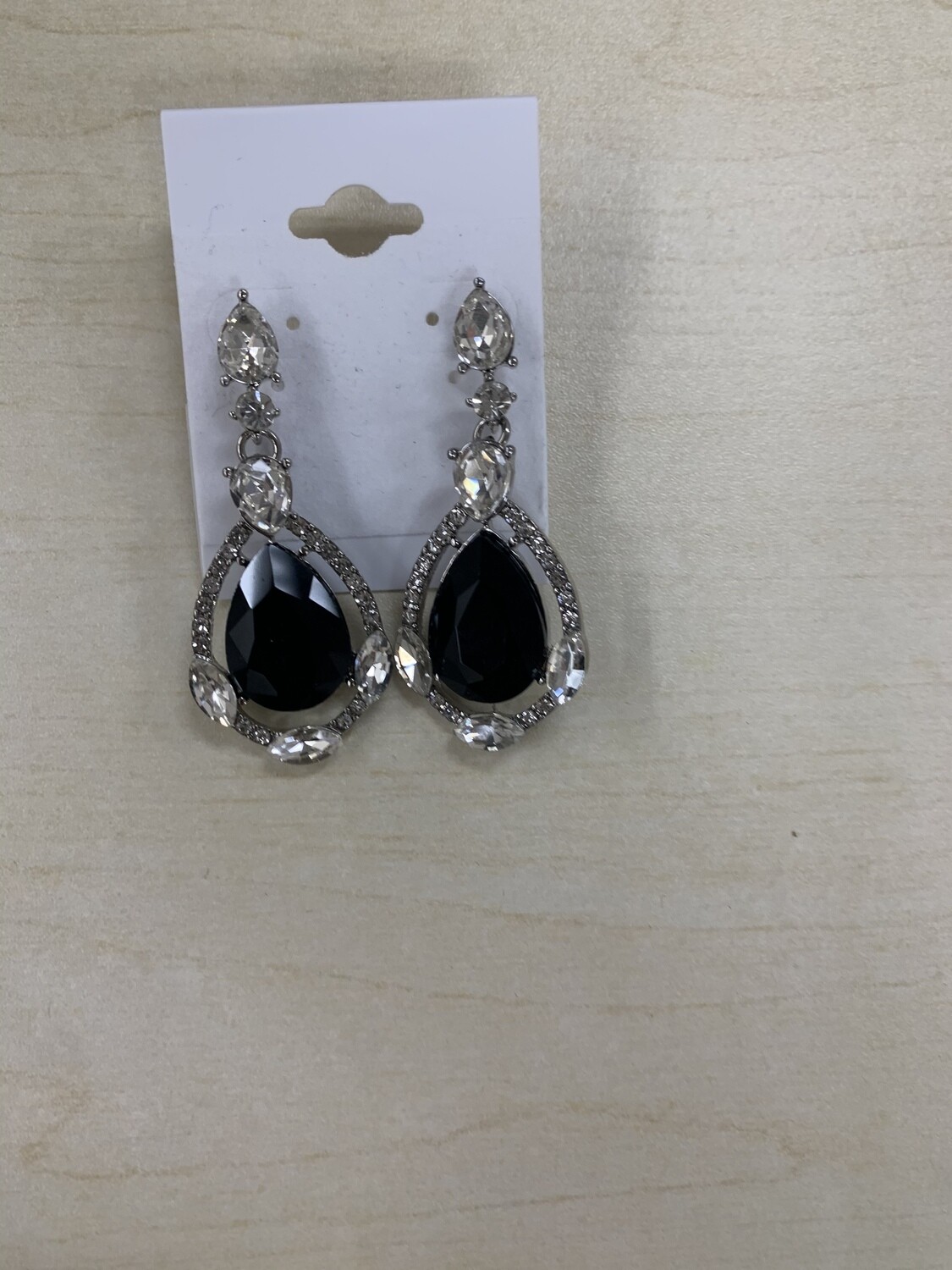 Formal Earrings Black with Silver Teardrop