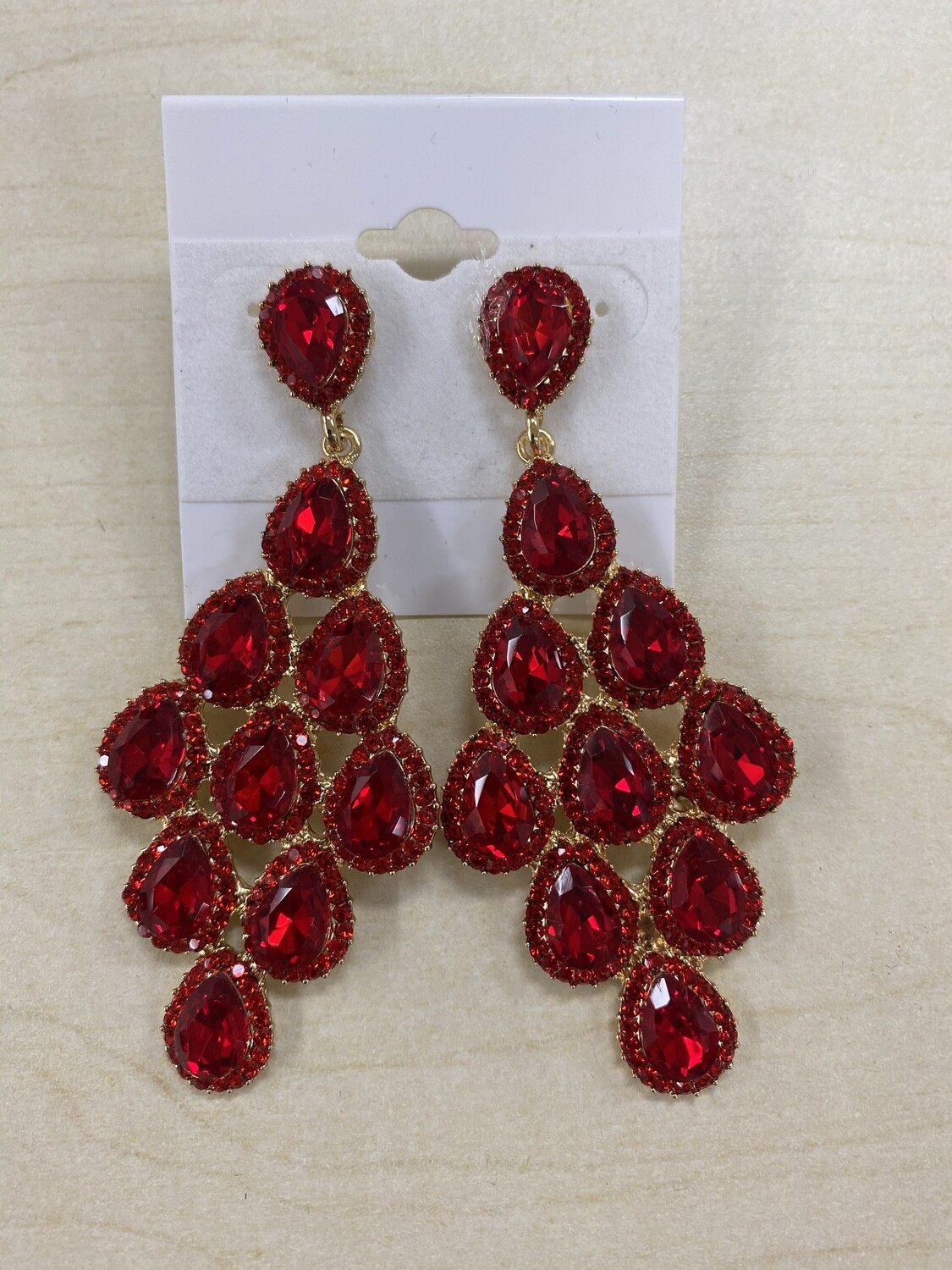 Formal Earrings Red Gold Diamond Teardrop