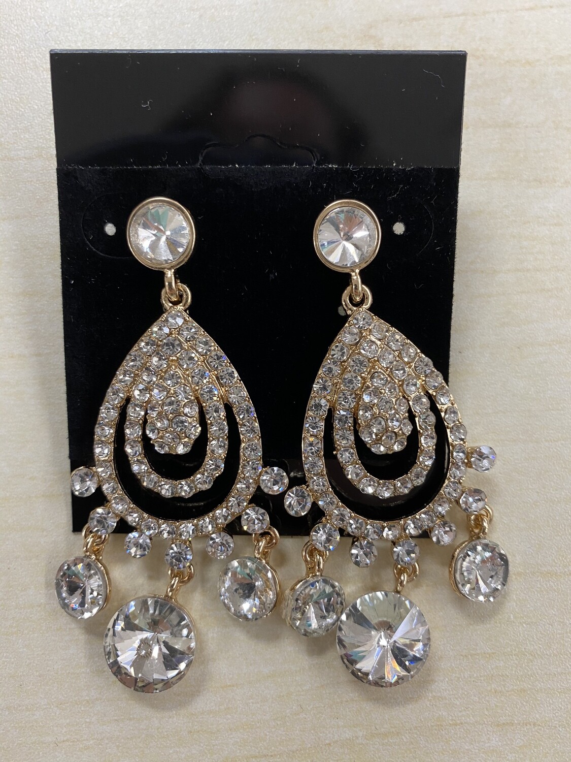 Formal Earrings Gold Clear Circle Stones 3