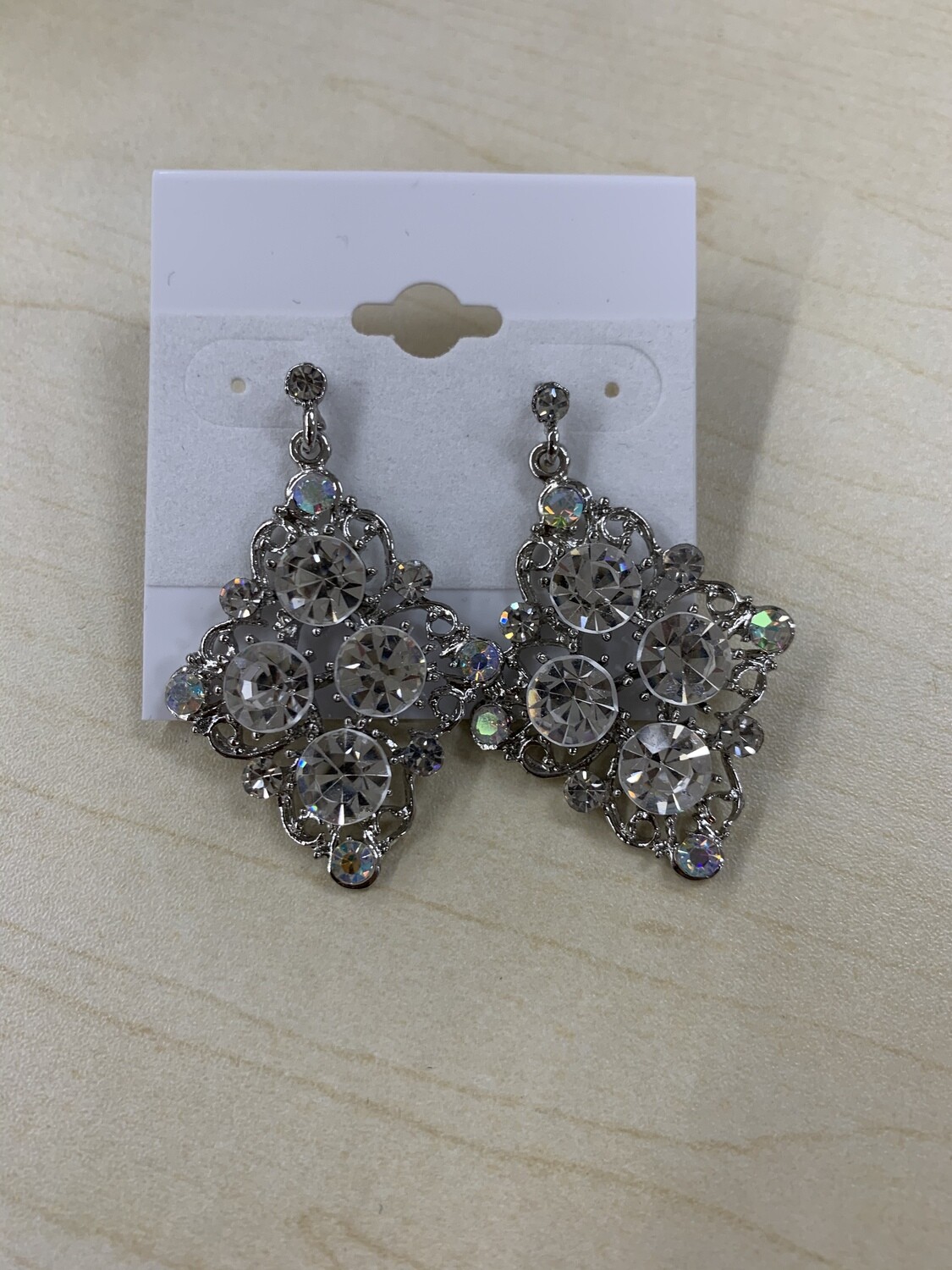 Formal Earrings Silver Clear with AB Diamond Shape