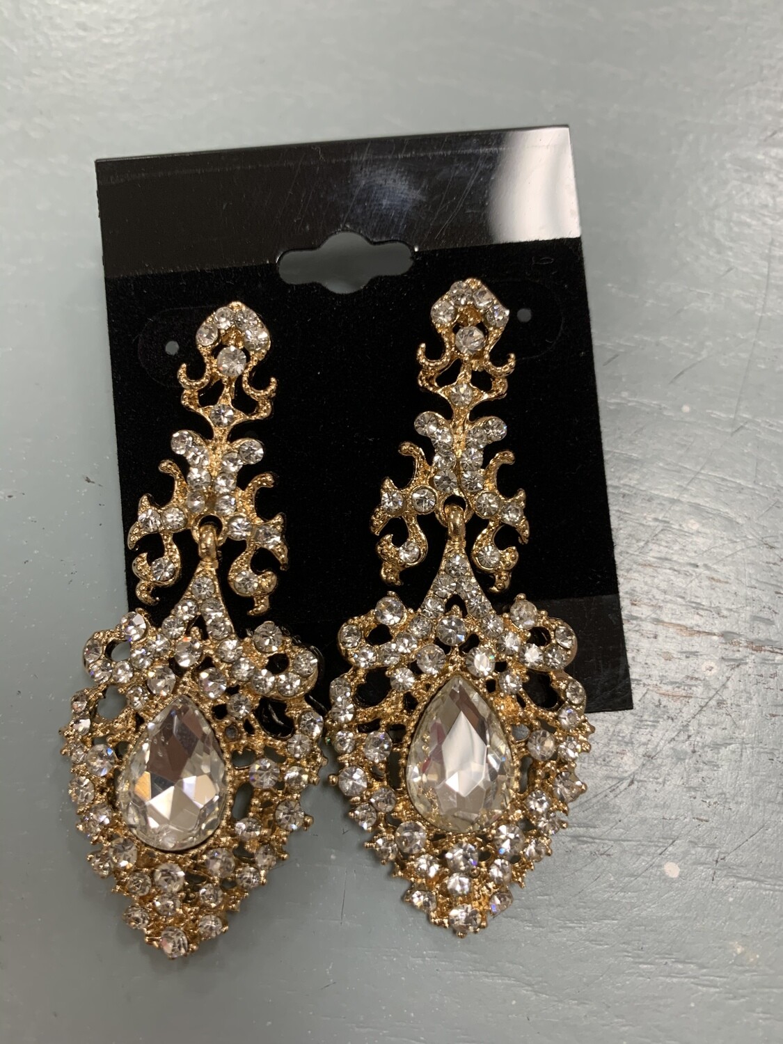 Formal Earrings Gold Clear Detailed Chandelier 
