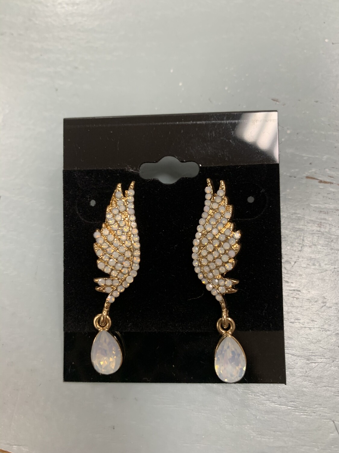 Formal Earrings Gold White Angel Wings