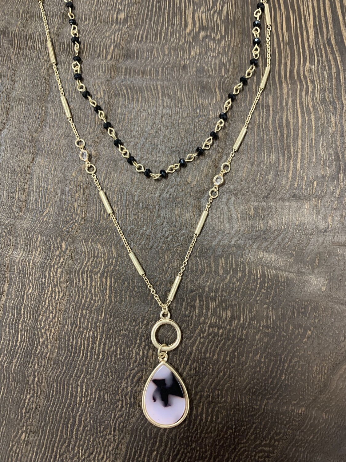 Two Layer Beaded Chain with Stone Necklace