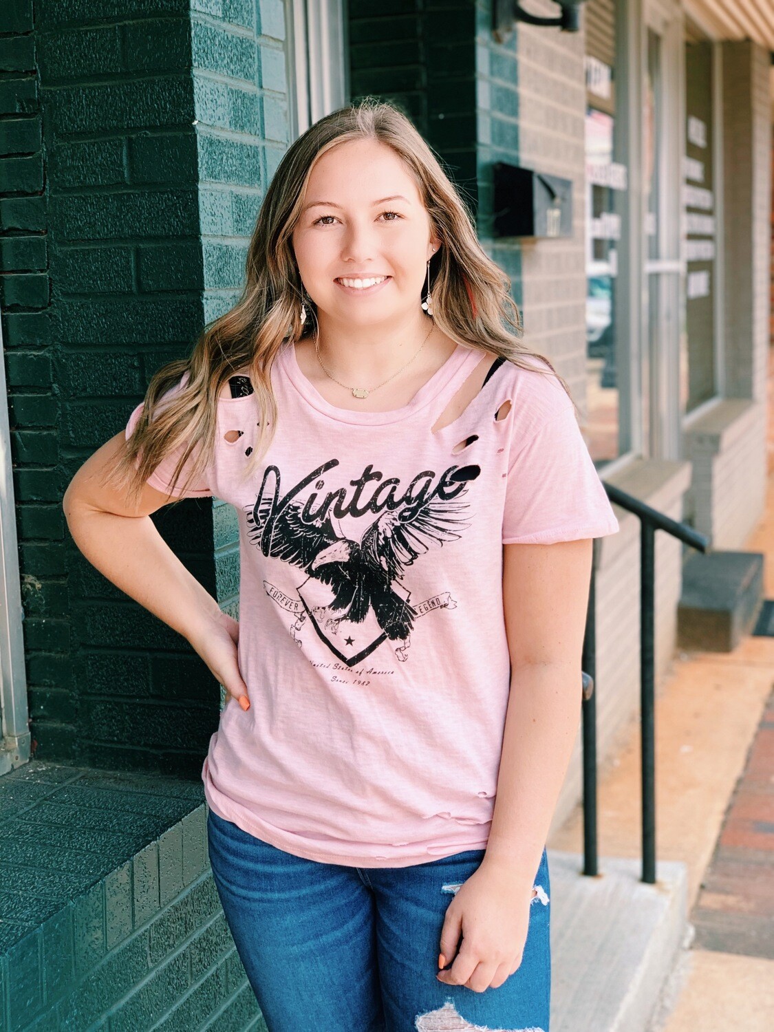 Pink Vintage Icon Distressed Cutout Top