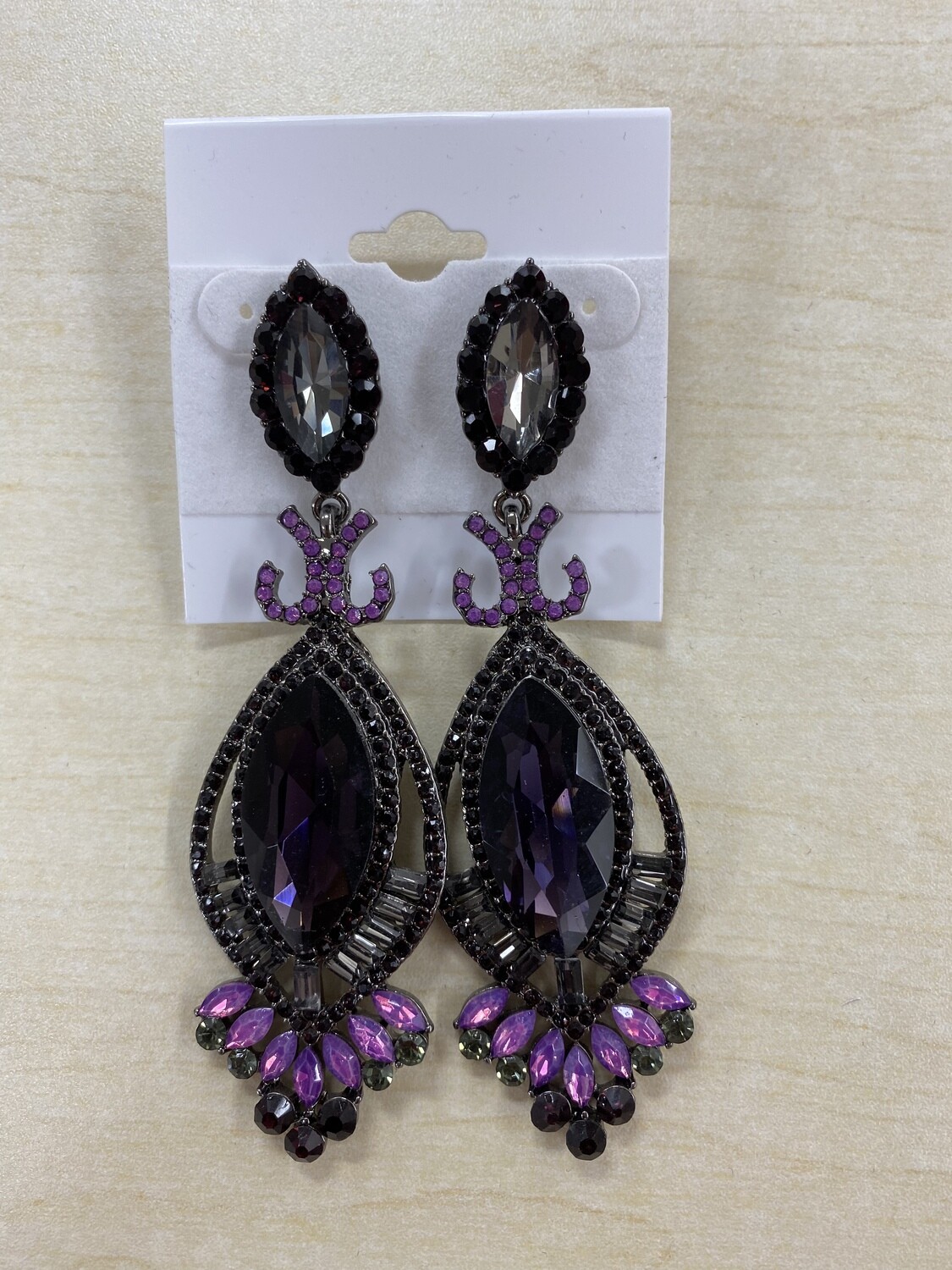 Formal Earrings Purple/Black Long Dangle