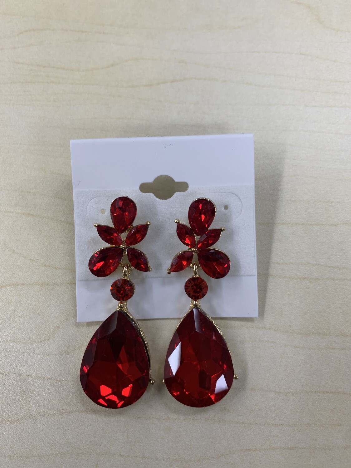 Formal Earrings Red Large Dangle Stone