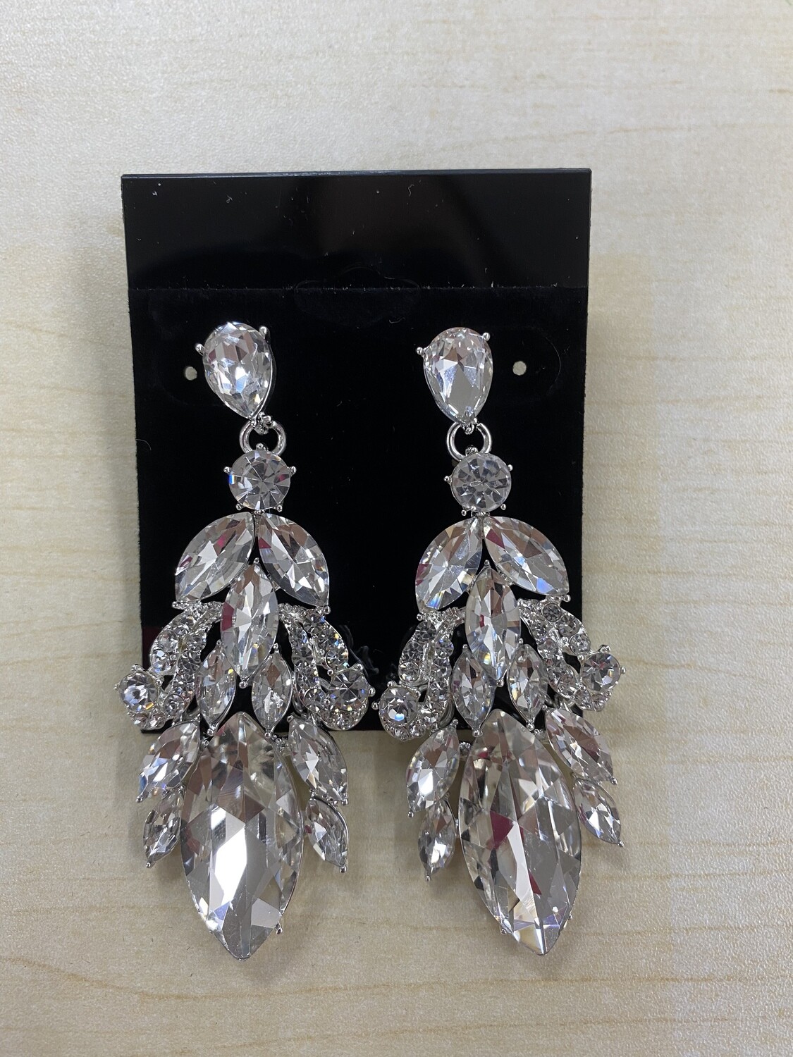 Formal Earrings Silver Clear Pointed Leaf 