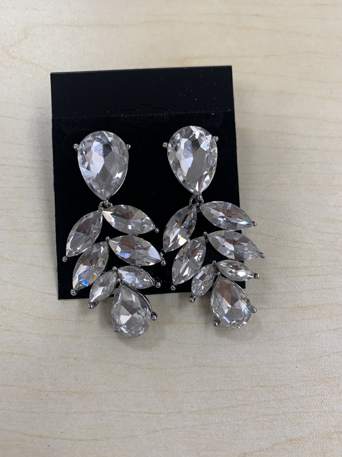 Formal Earrings Silver Leafy Crystal