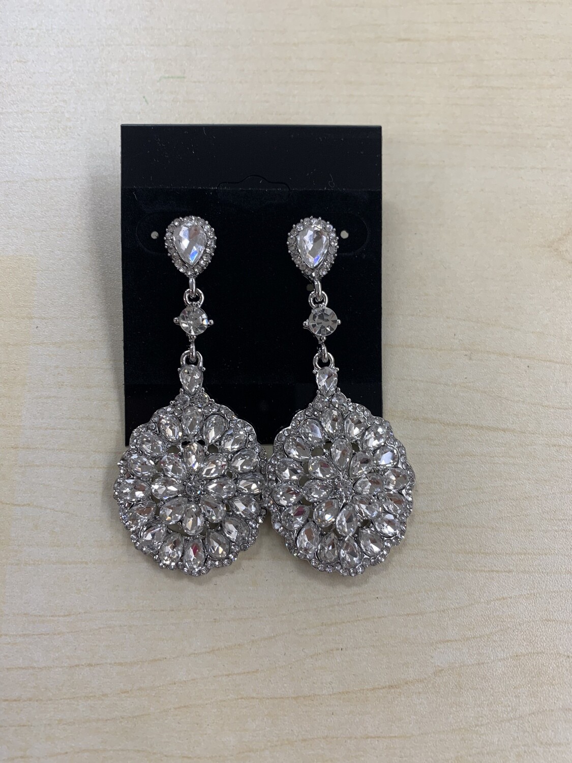 Formal Earrings Silver Round Drop Crystal