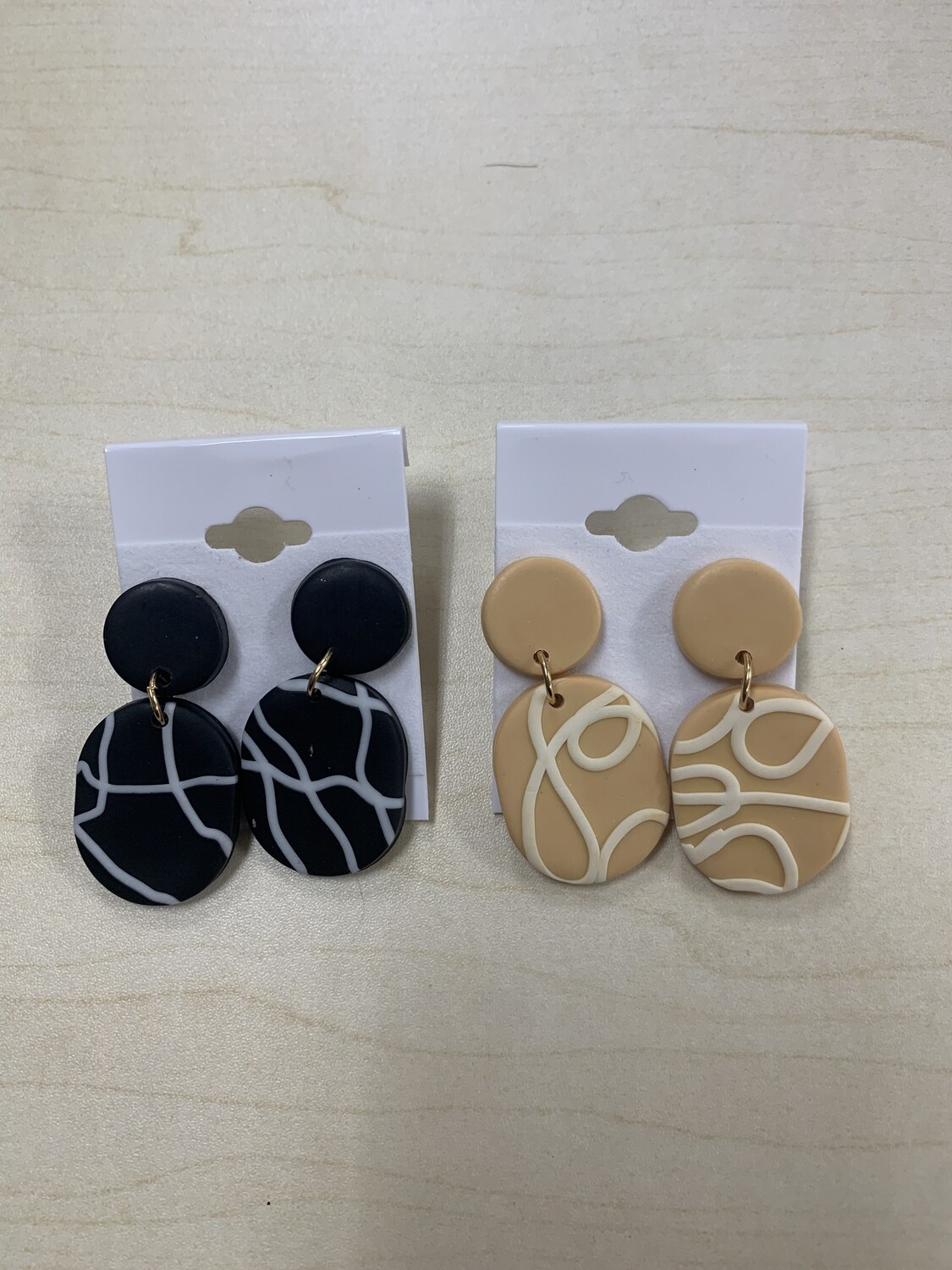 Small Oval Geo Design Clay Earrings