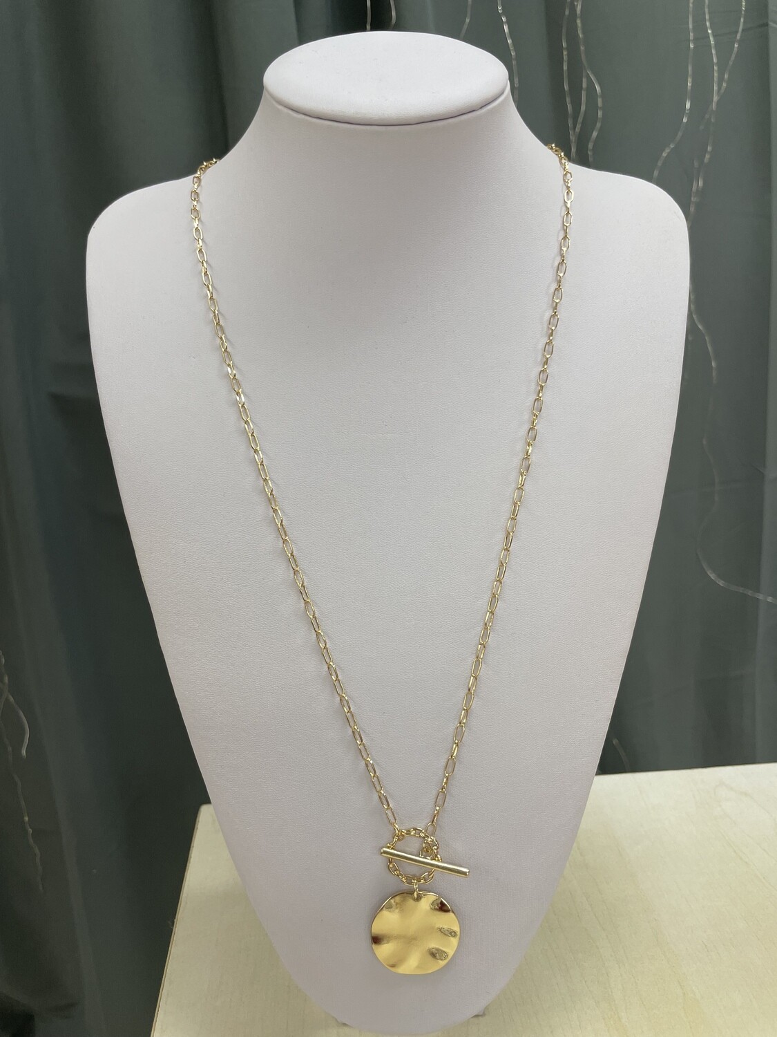 Long Gold Chain Toggle Necklace with Circle