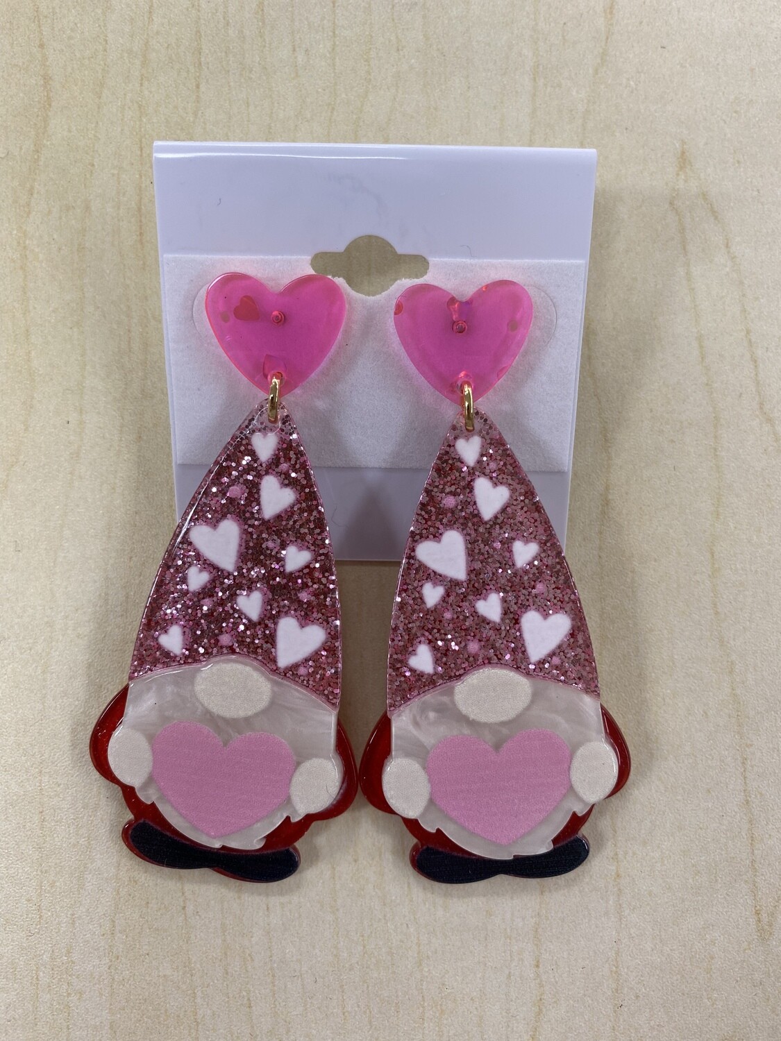Acrylic Heart Gnome VDay Earrings