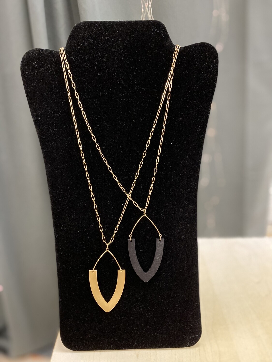 Gold Chain Half Oval Long Necklace