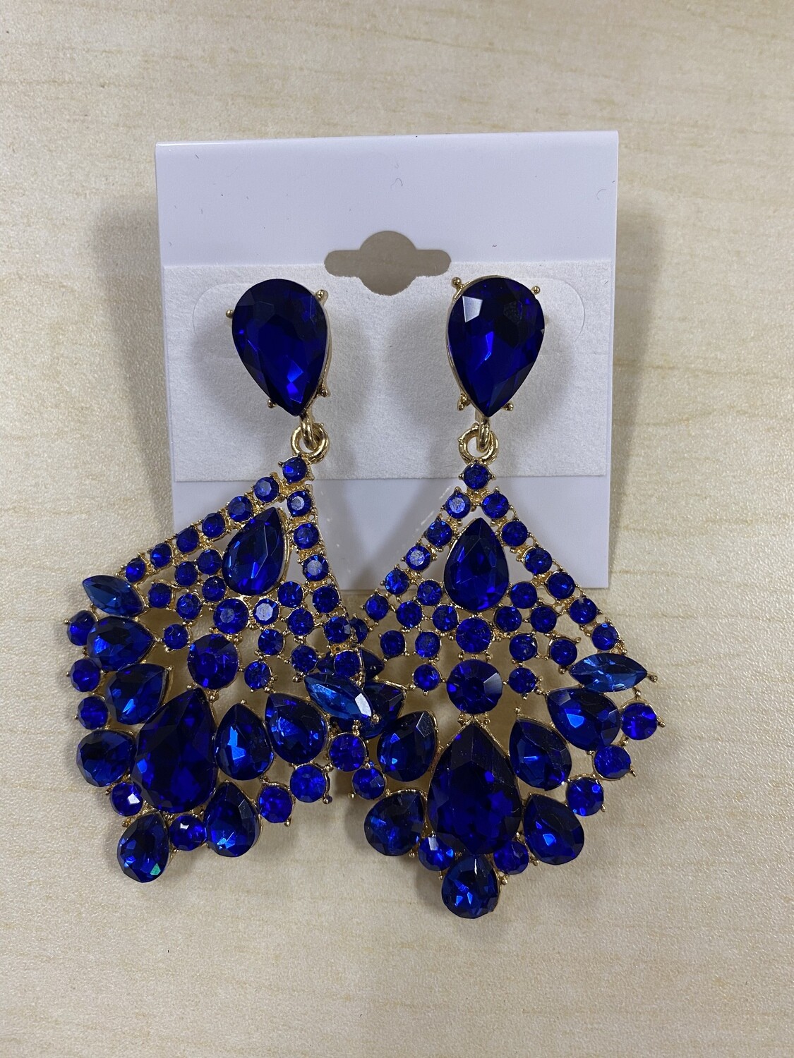 Formal Earrings Blue Diamond Shaped Gold