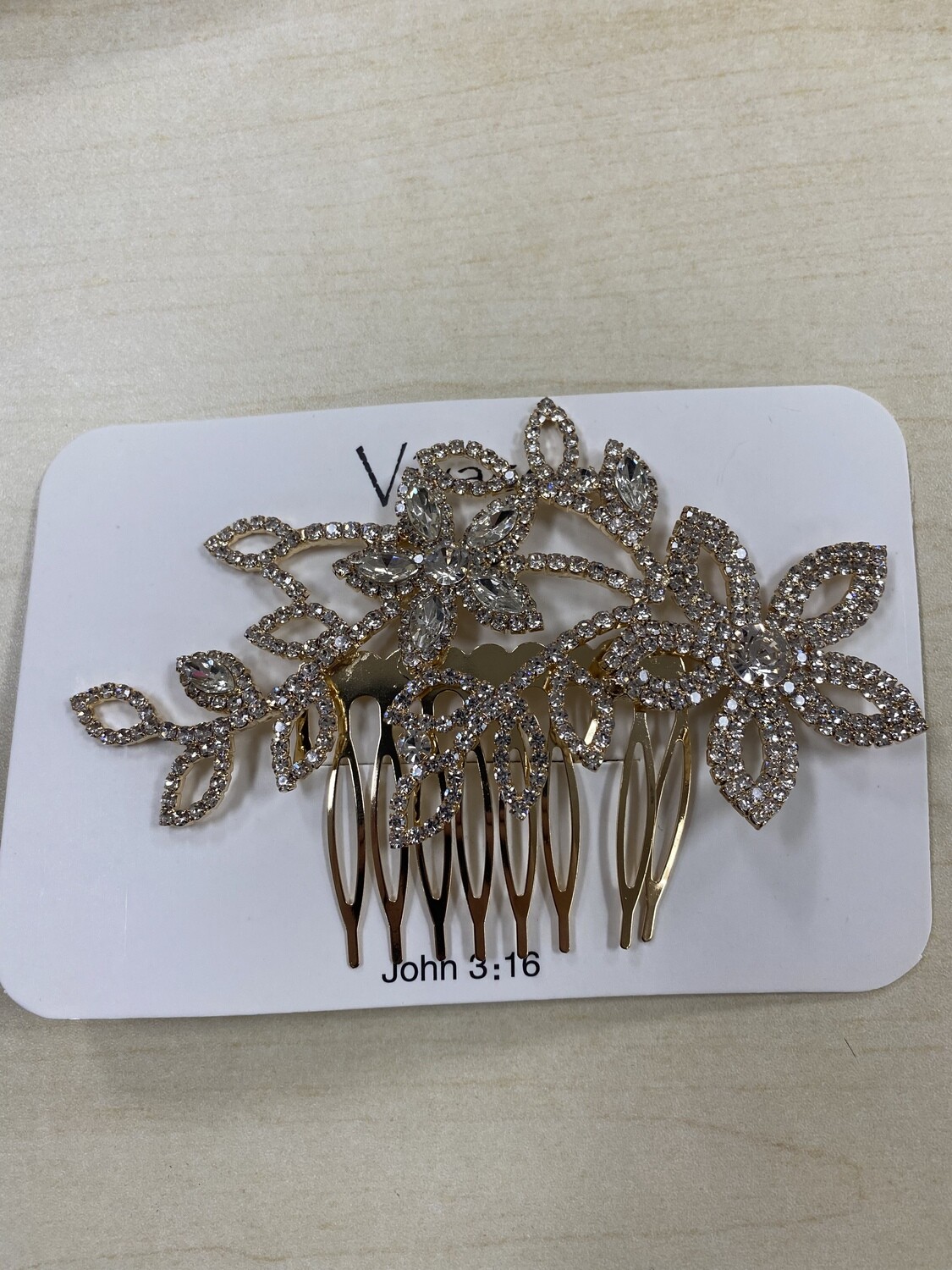 Hair Comb Rose Gold and Clear Flowery
