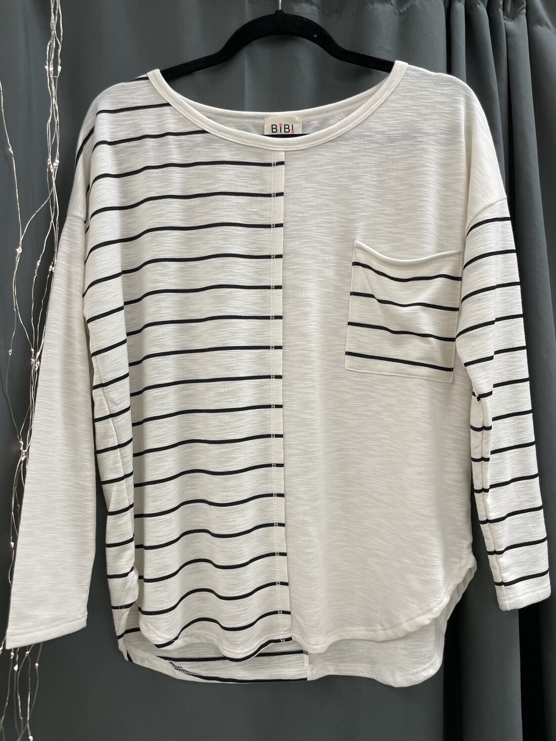 Ivory Striped Colorblock Long Sleeve Top