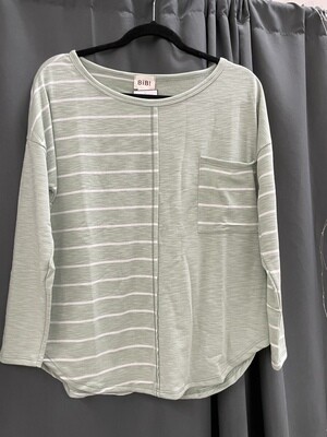 Sage Striped Colorblock Long Sleeve Top