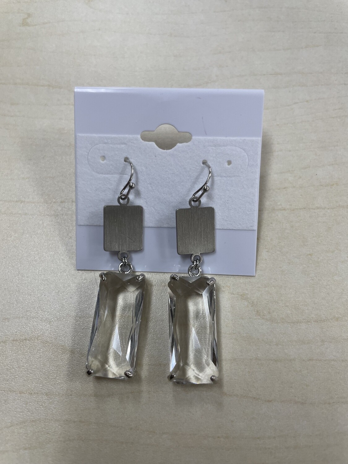 Clear Rectangle Silver Square Earrings