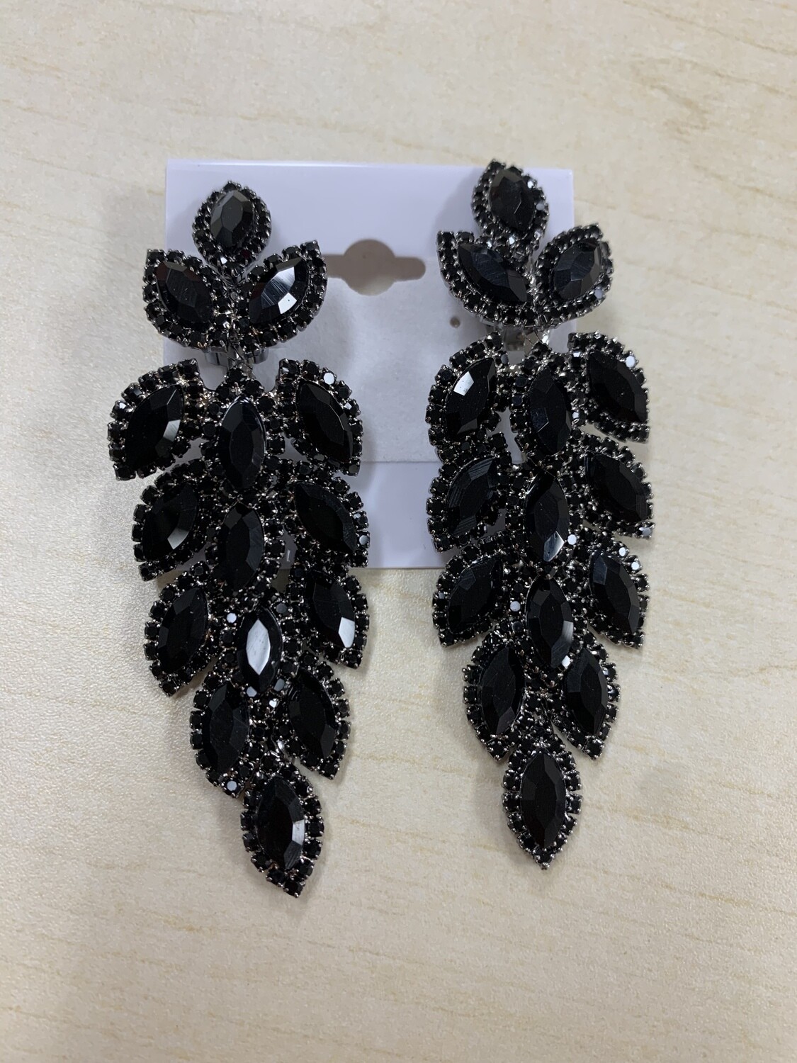 Formal Earrings Clip Black Long Feathered
