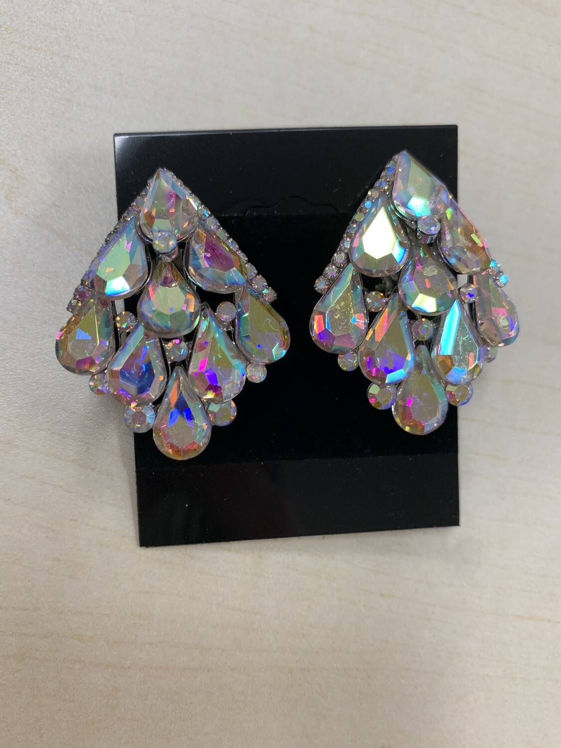 Formal Earrings Clip AB with Silver Chandelier