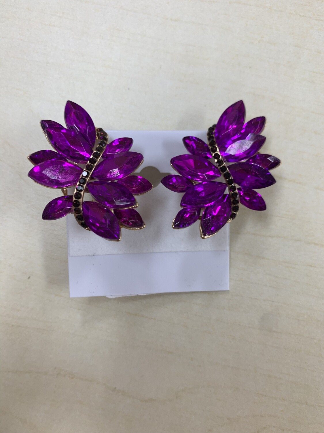 Formal Earrings Clip Purple with Gold Base Leaf