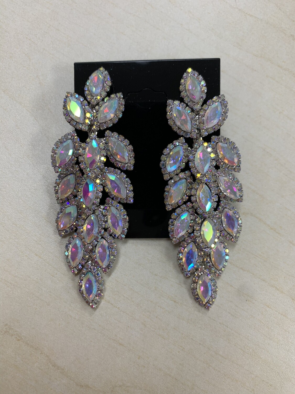 Formal Earrings Clip AB with Silver Long Feathered