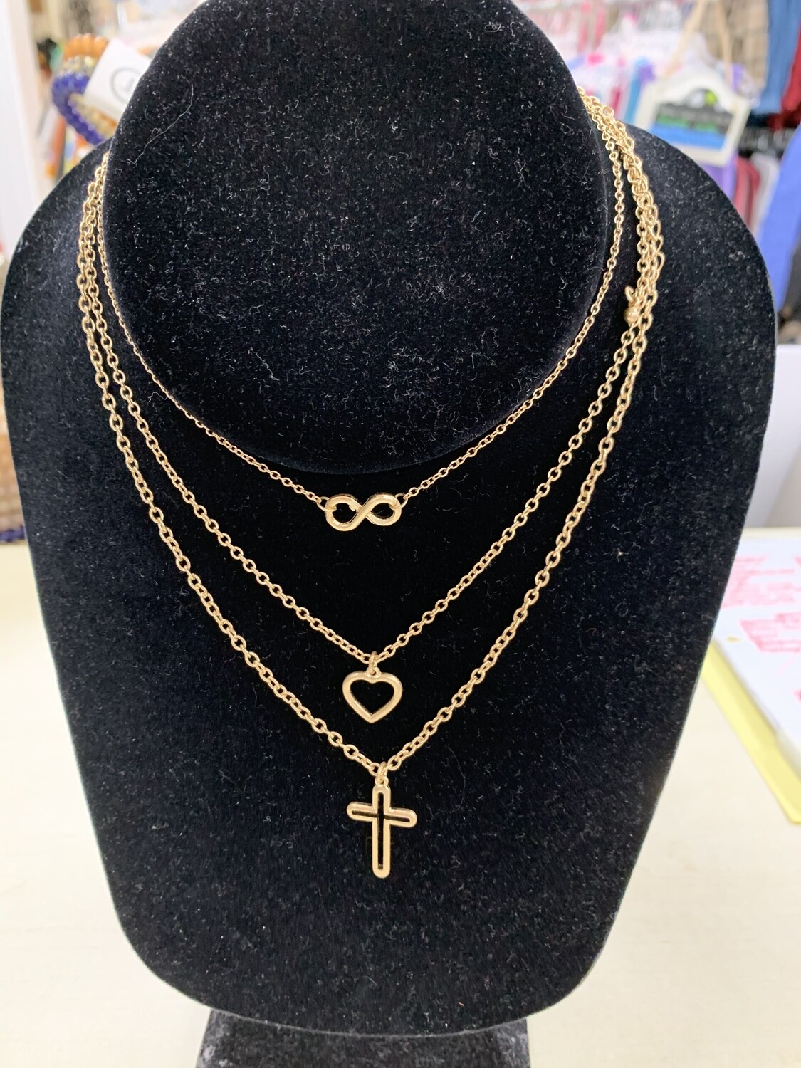 Cross and Heart Gold Necklace