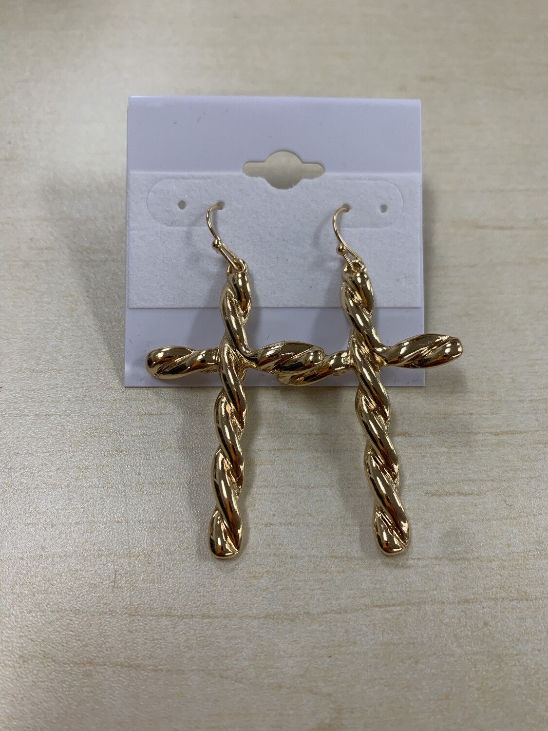 Gold Rope Cross Earrings