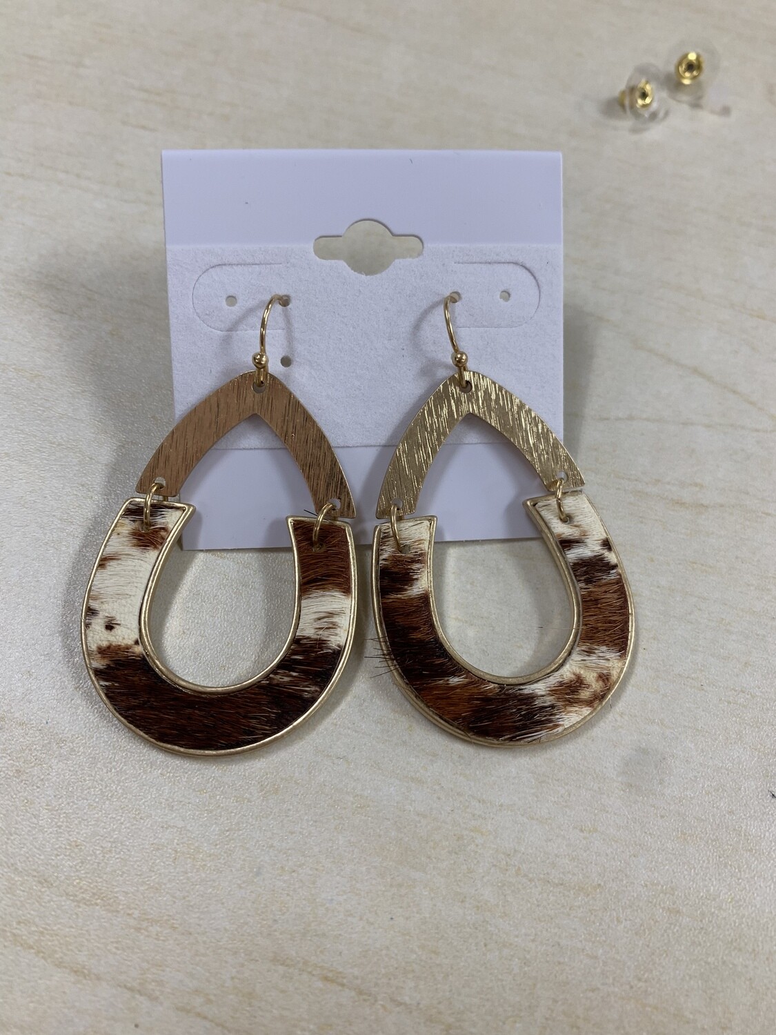 Brown & Gold Cow Earrings